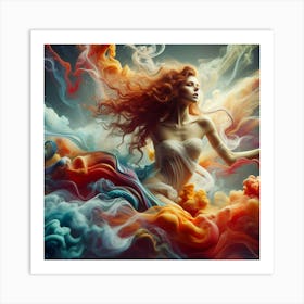 Beautiful Woman In Smoke Art Print