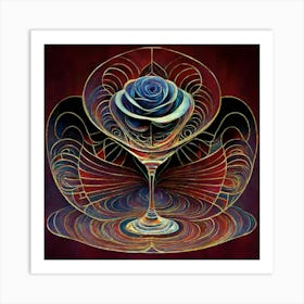 A rose in a glass of water among wavy threads 14 Art Print