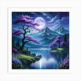 Moonlight Over Lake Art Print