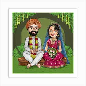 Cartoon Wedding Couple Art Print