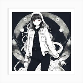 Anime Girl In Black Jacket Art Print