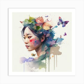 Watercolor Floral Asian Woman #7 Art Print