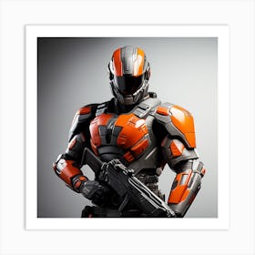 A Futuristic Warrior Stands Tall, His Gleaming Suit And Orange Visor Commanding Attention 11 Art Print