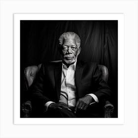 Portrait Black And White Photograph Of Morgan Freeman 1 Art Print