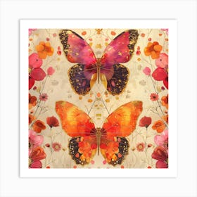 Butterflies And Flowers Art Print