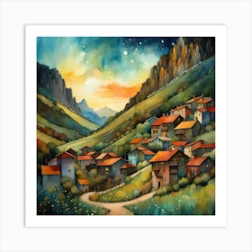 Village At Night Art Print