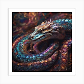 An enchanting quantum serpent, optimistic painting Art Print