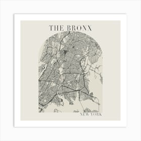 The Bronx New York Boho Minimal Arch Full Beige Color Street Map 1 Art Print