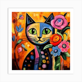 Cat With Flowers Art Print