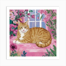 Napping Ginger Cat In Pink Garden Room Art Illustr 8dxh8lp9rlmraxczeuk10g Vgjrbjeescoi21xuns6fxg Art Print