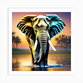 Elephant In The Water Art Print