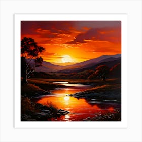 Sunset Over River Art Print