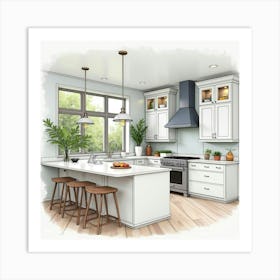 Watercolor Kitchen Design, Modern With Classic Touch 1 Art Print