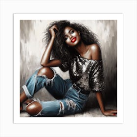 Black Woman In Ripped Jeans Art Print