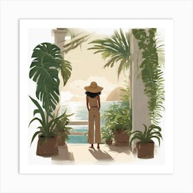 Illustration Of A Woman Looking At The Ocean Art Print