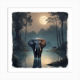 Elephants In The Water Art Print