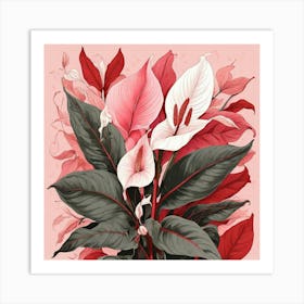 Pink And Red Plant Illustration Peace Lily Art Print Art Print