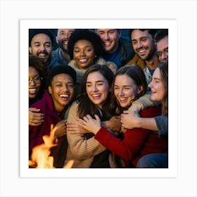 Group Of Friends Around A Campfire Art Print