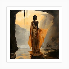 Woman In A Golden Dress Art Print