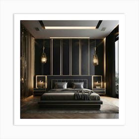 A High End Luxury Bedroom With Black Décor (5) Art Print