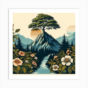 One Tree On The Top Of The Mountain Towering 10 Art Print