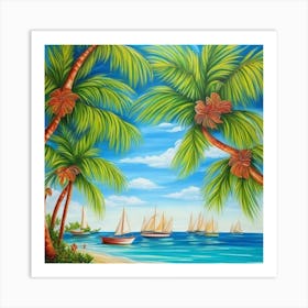 Palm Trees On The Beach 13 Art Print