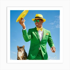 A Fashionable Adult Businessman In A Green Summer Suit Coupled With A Vibrant Yellow 3 Piece Access (1) Art Print