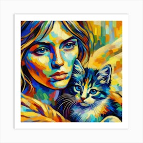 Girl With A Cat 1 Art Print