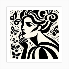 Strong and Dramatic Portrait with Butterflies Black & White Art Print
