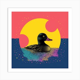 Sunset Linocut Style Duckling  1 Art Print