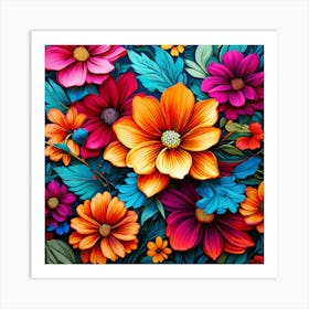 Colorful Flowers, A Vibrant Bursting With Colorful Flowers Perfect For Those Who Love Nature, Floral Seamless Pattern, Floral Wallpaper, Flower Painting Art Print