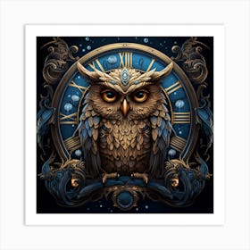 Owl Clock Art Print
