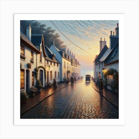 Street Scene At Dusk Art Print