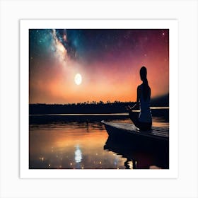 Meditating Woman On A Boat Art Print