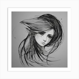 Girl With Long Hair Art Print