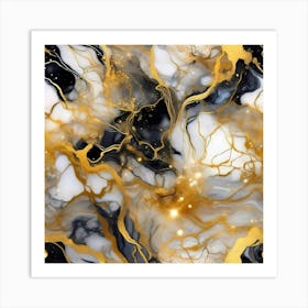 Gold And Black Marble Art Print