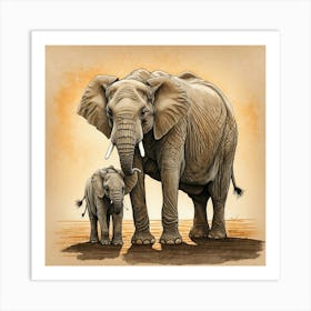 Elephant Mother And Baby Art Print