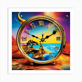 dreamlike scene rendered in the vibrant, melting-clock Art Print