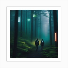 Two People Walking In The Forest Art Print