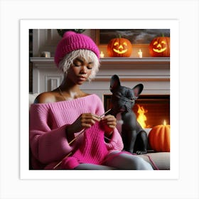 Portrait Of A Woman Knitting Art Print