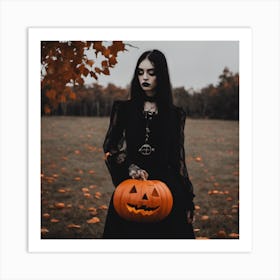 Gothic Girl With Pumpkin Art Print