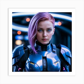 Futuristic Girl With Purple Hair 2 Art Print