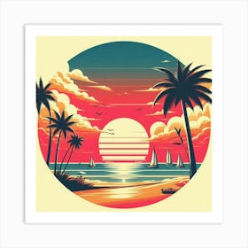 Sunset With Palm Trees Art Print