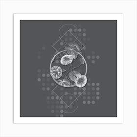 Vintage Morning Glory Botanical with Line Motif and Dot Pattern in Ghost Gray n.0013 Art Print