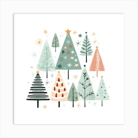 Whimsical Christmas Tree Illustration - Festive Pastel Holiday Art Print Art Print