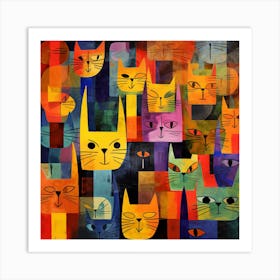 Maraclemente Cats Painting Style Of Paul Klee Seamless Art Print