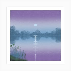 Moonlight Over The Lake Art Print