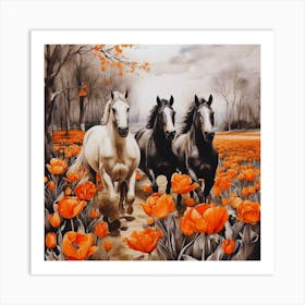 3 Horses In The Field Art Print