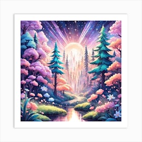 A Fantasy Forest With Twinkling Stars In Pastel Tone Square Composition 311 Art Print