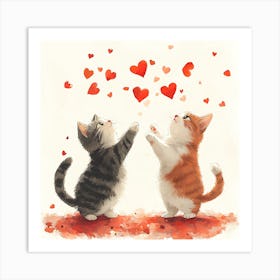 Dancing Cats Under Falling Heart 14 Art Print